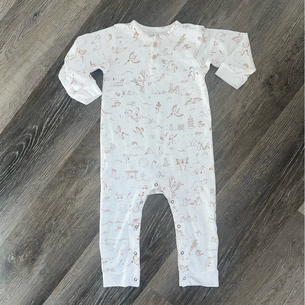 Red Caribou animal print snap long sleeve onesie